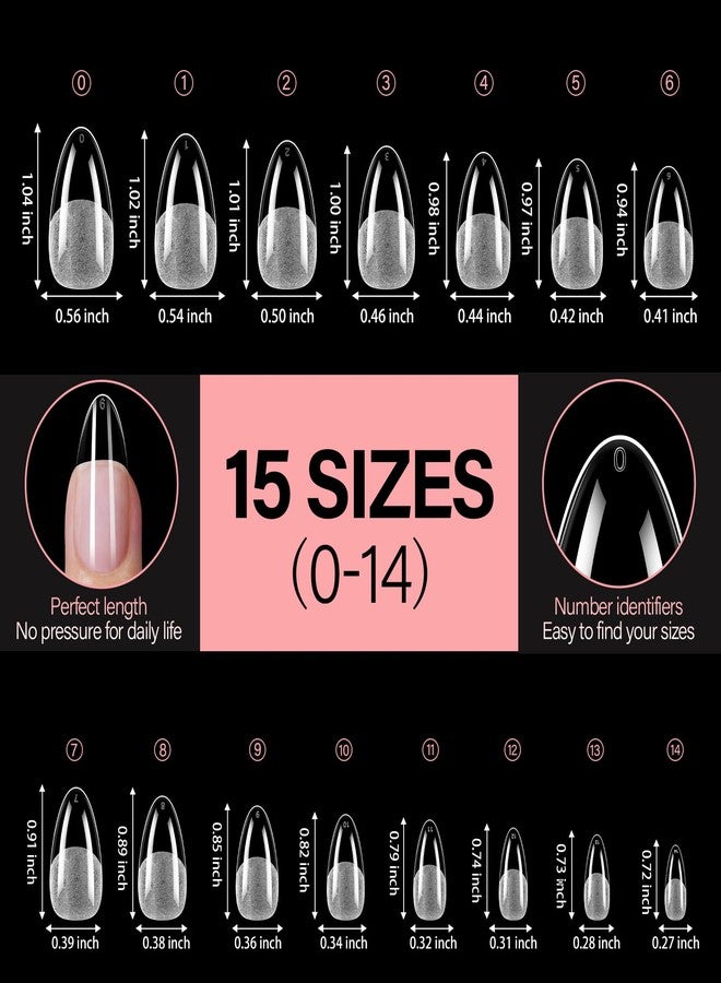 AILLSA Medium Almond Shaped Nail Tips - 15 Sizes 240pcs Acrylic Nails Tip Full Cover Half Matte Nails Tips Press on Nails for DIY Home Salon - Image 4